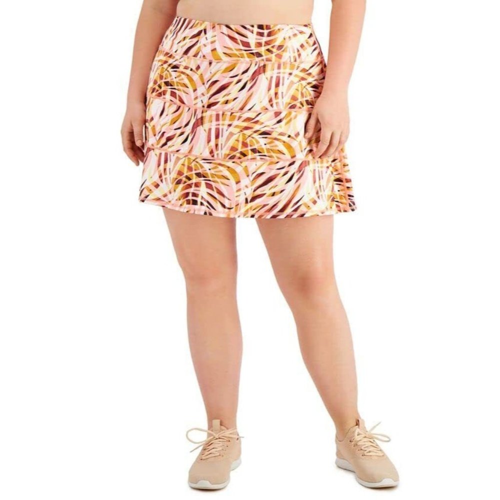 Ideology Plus Size Printed Tiered Skort, (2X) White Brown